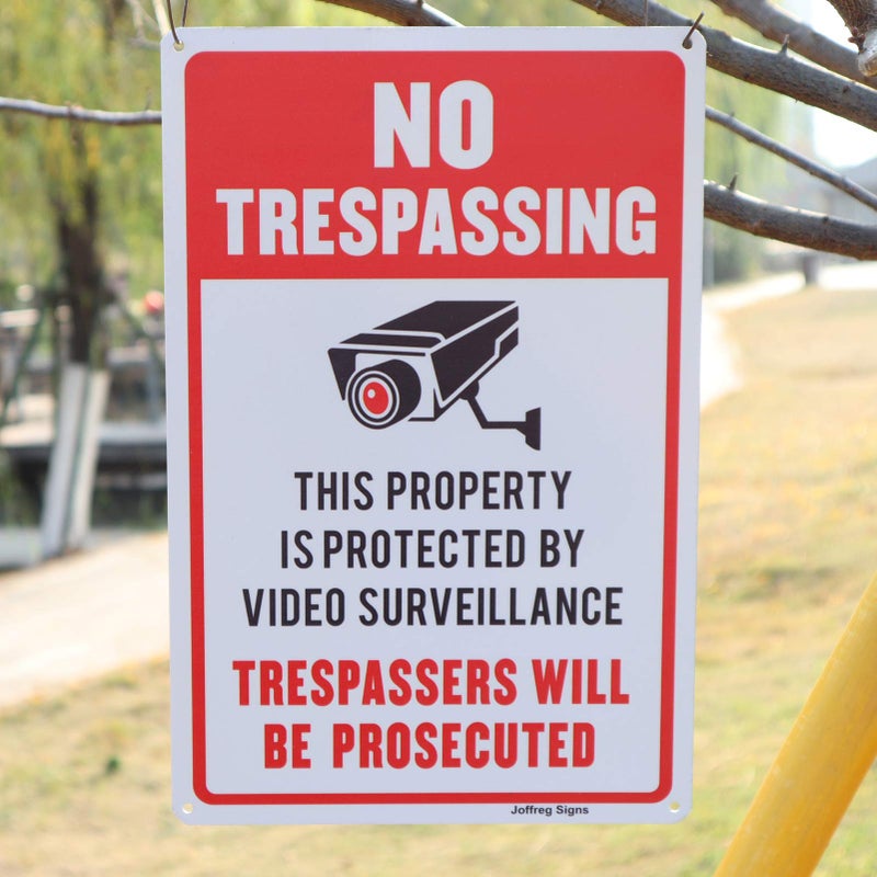 Joffreg Video Surveillance No Trespassing Sign, CCTV Security Camera,14 x 10 Inches,Reflective Aluminum,UV Printed,Weather Resistant,Waterproof,Durable Ink,Easy to Mount,Indoor Or Outdoor Use,2 Pack - Image 2